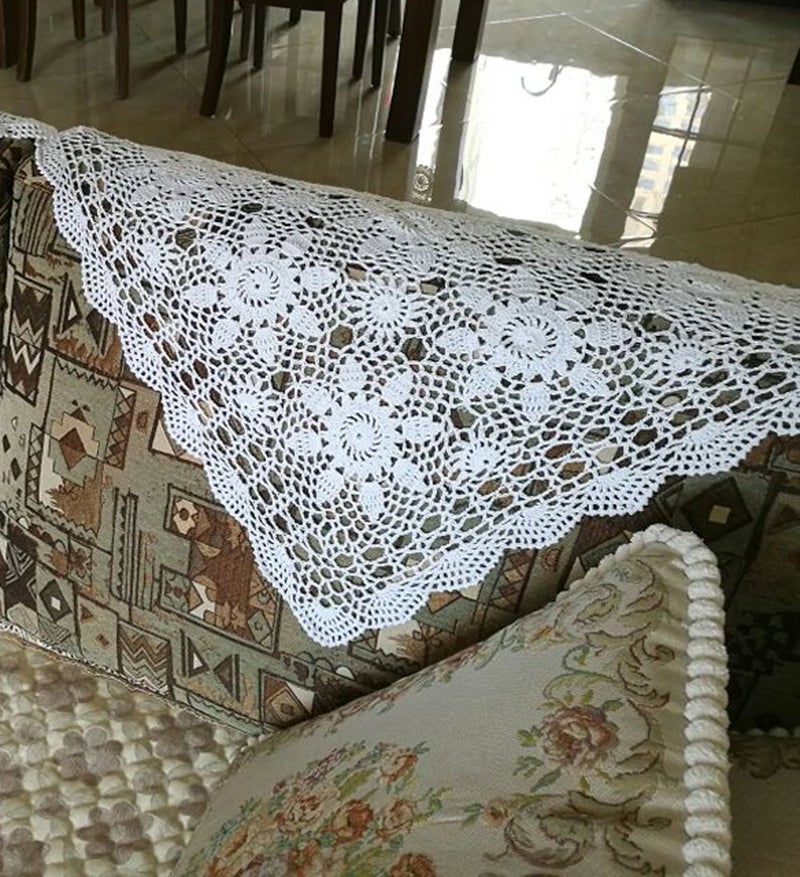 Damanni White Cotton Handmade Crochet Lace Table Cloth Doilies Doily,Square,23 Inch - Image 3